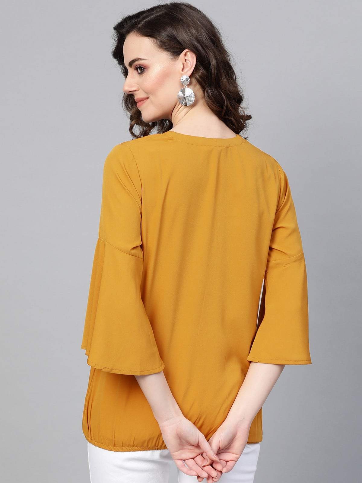 Women's Solid Shirt Balloon Top With Huge Bell Sleeves - Pannkh