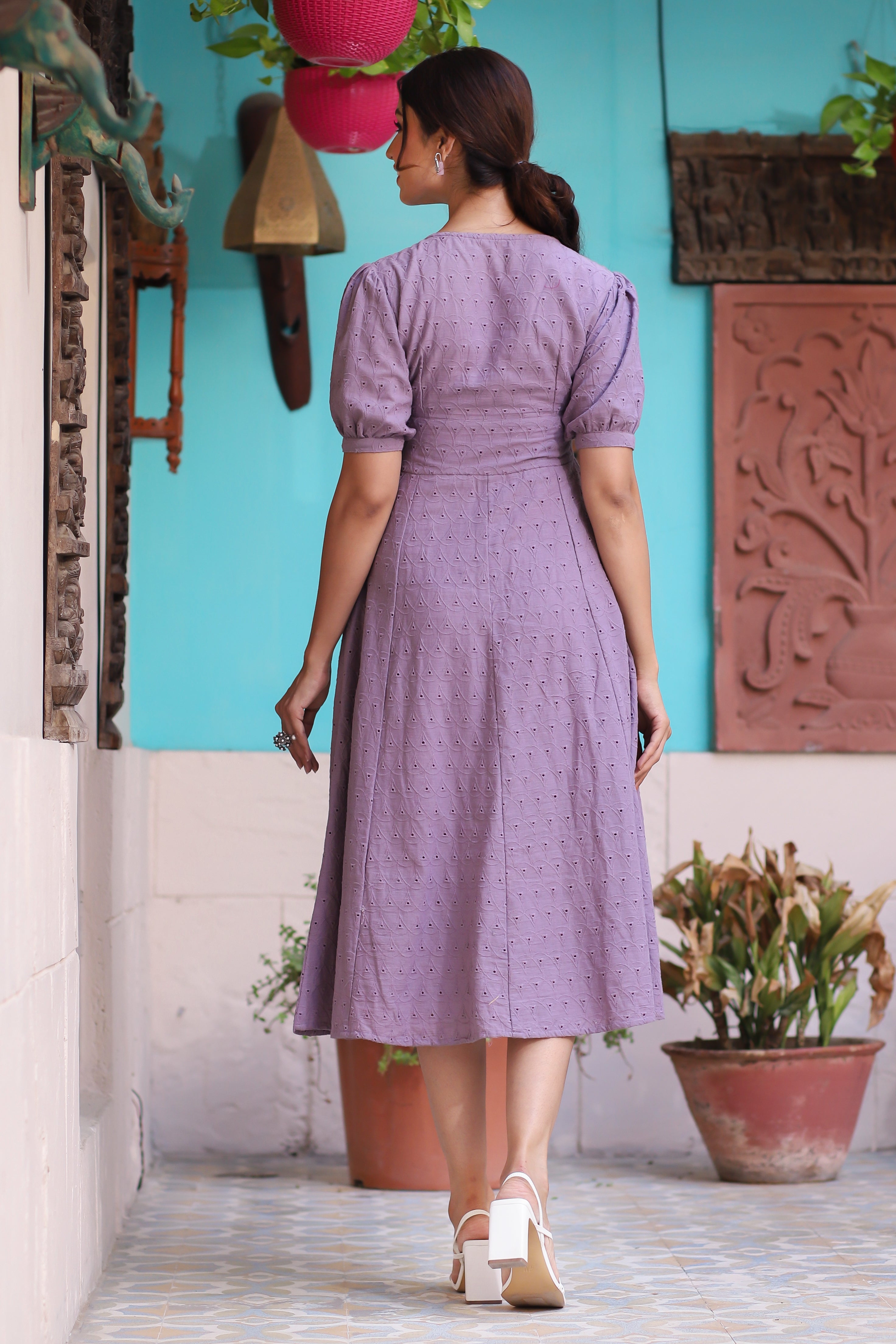 Women's Sassy Lilac Cotton Dress - Hatheli