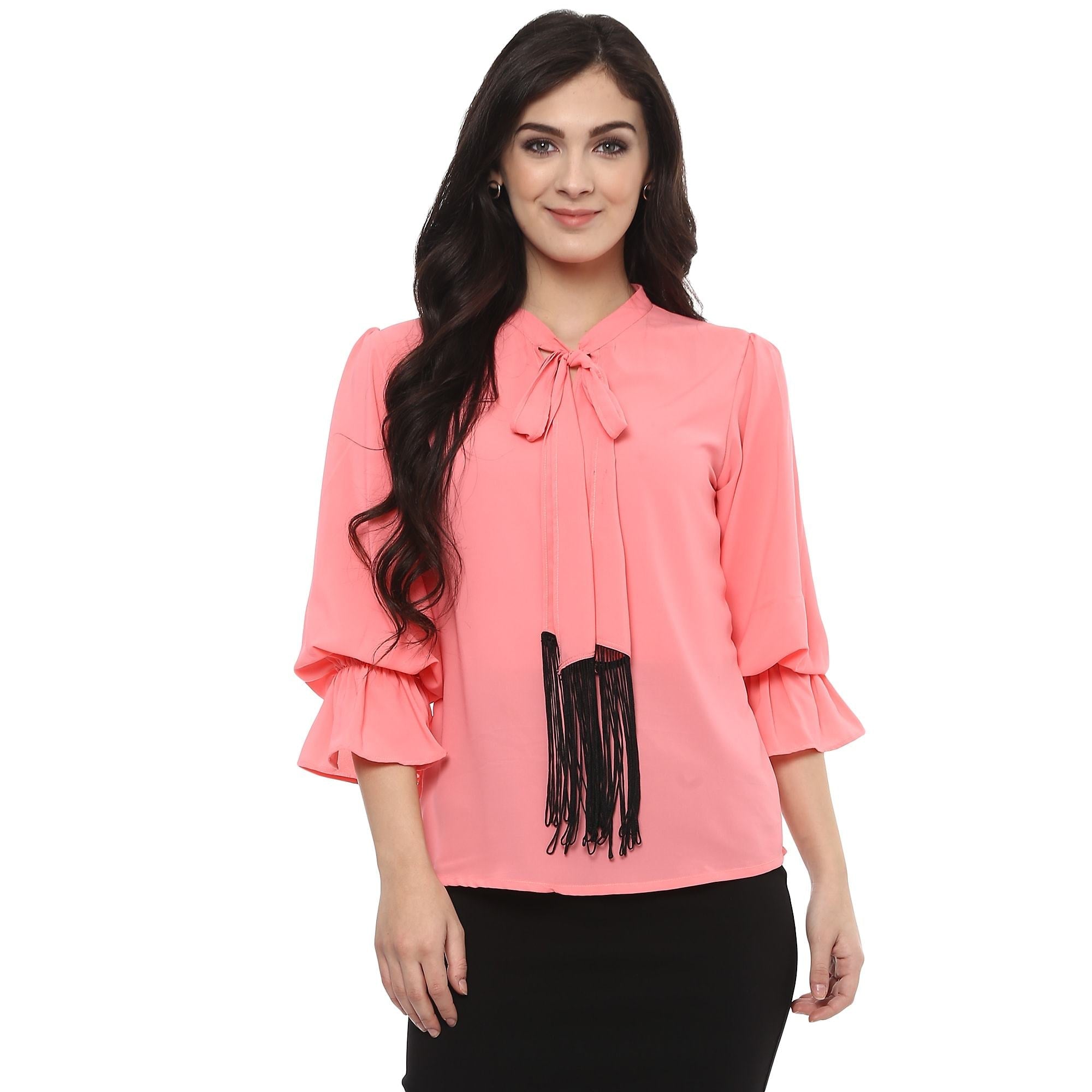Women's Solid Tie-Up Top With Fringes - Pannkh