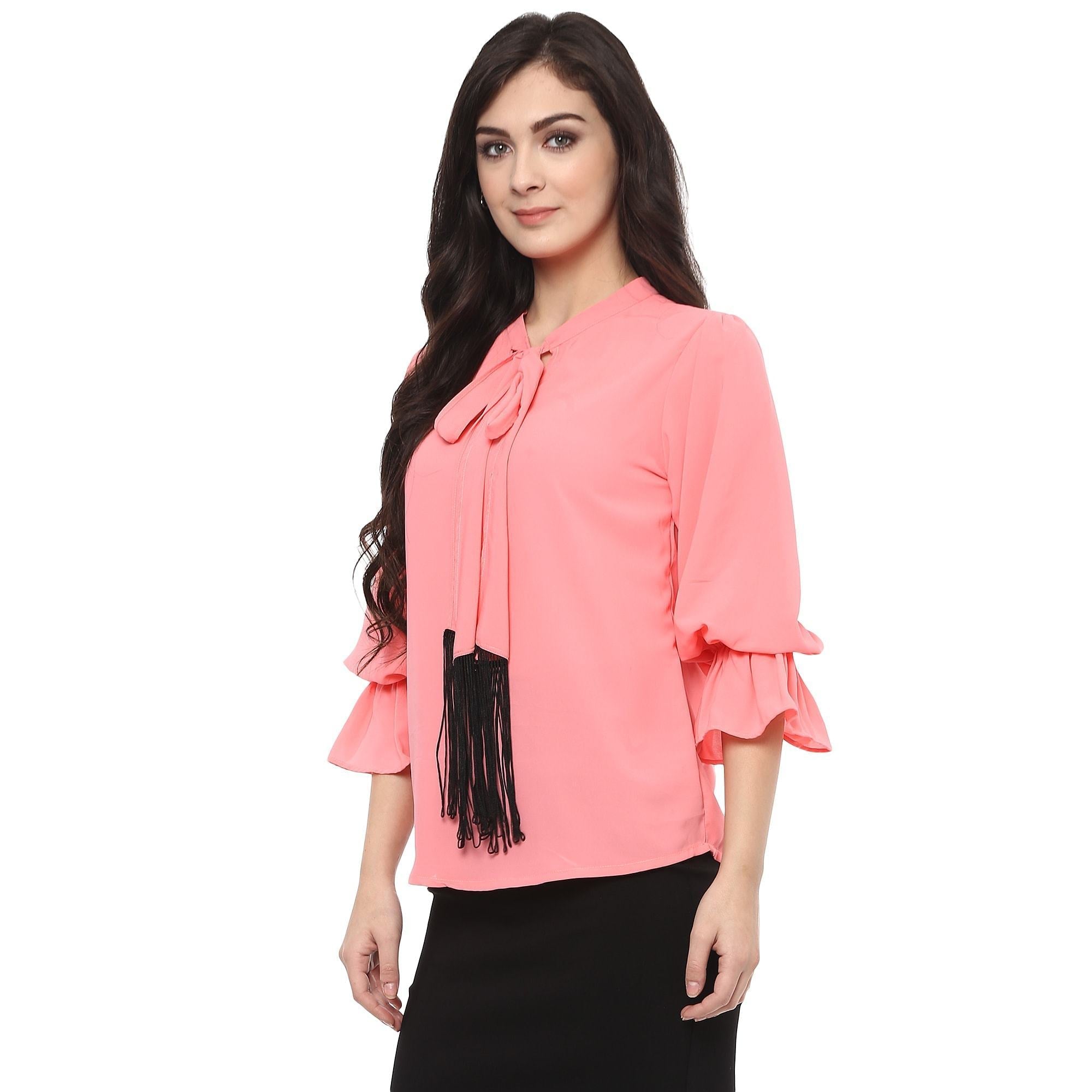 Women's Solid Tie-Up Top With Fringes - Pannkh