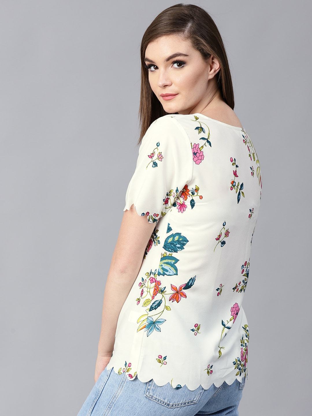 Women's Floral Scalloped Top - Pannkh