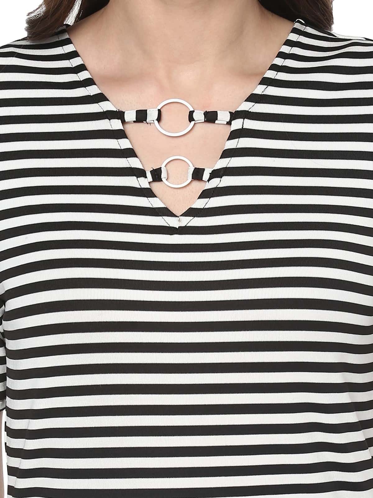 Women's Breton Stripe Top With Rings - Pannkh