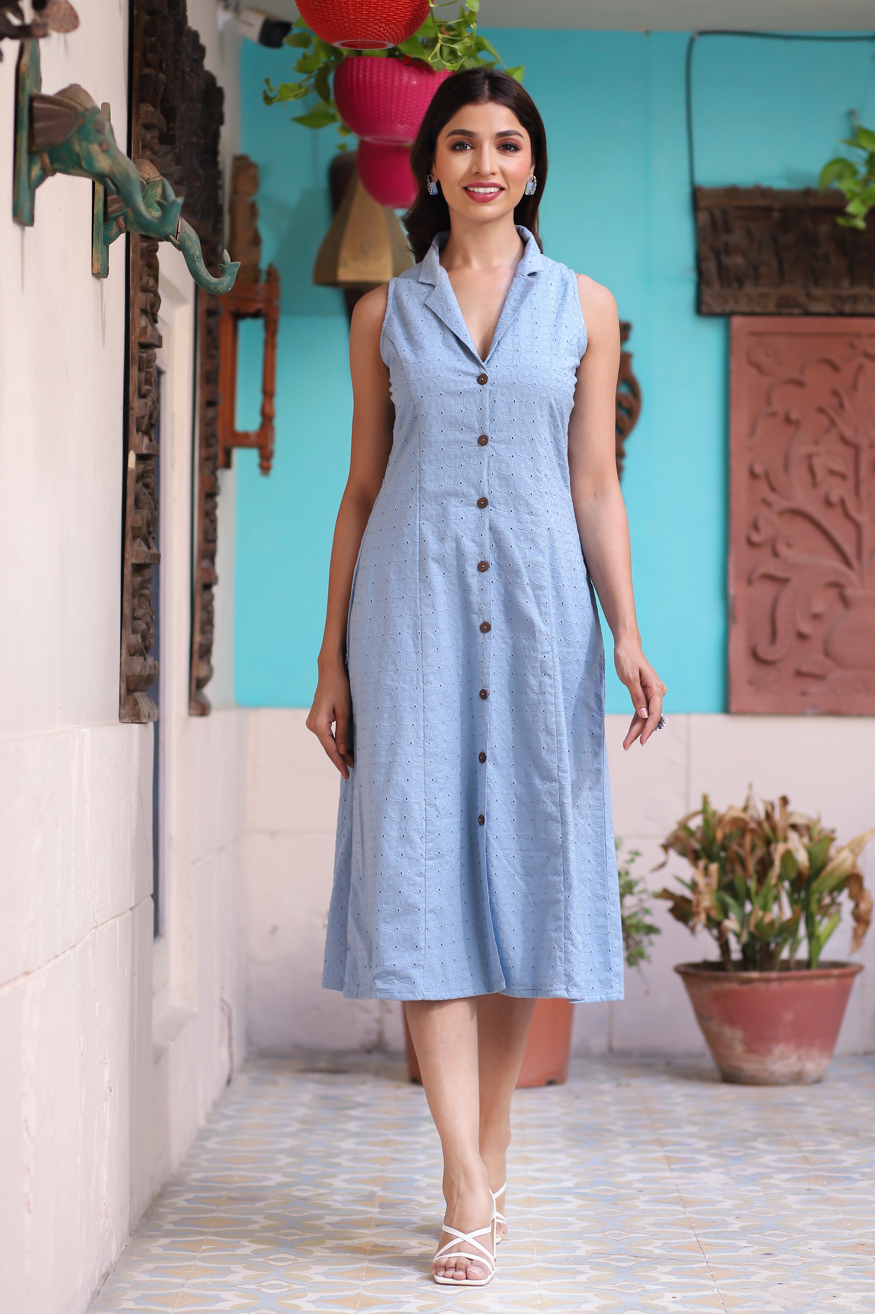 Women's Skylike Rakish Cotton Dress - Hatheli