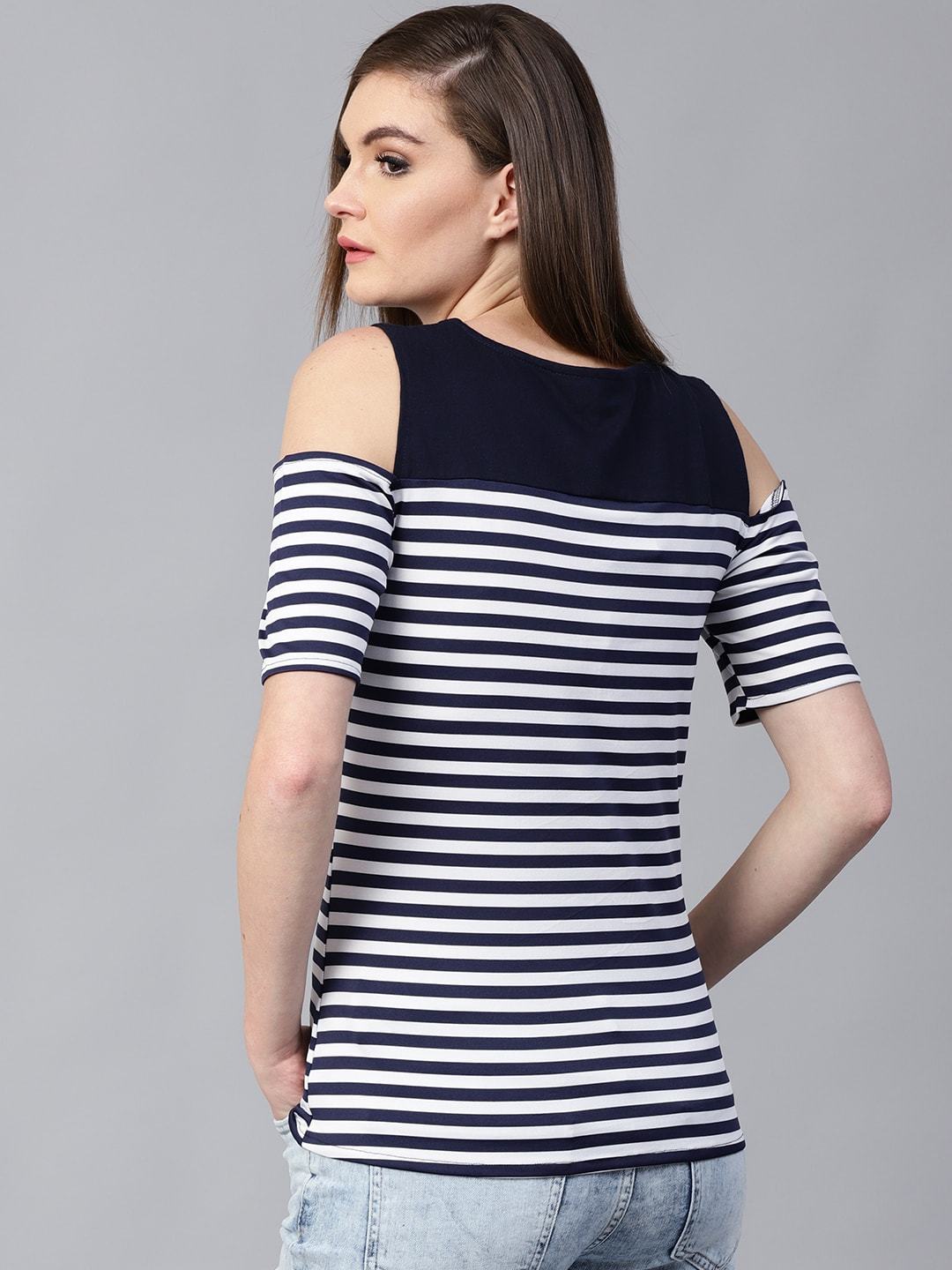 Women's Breton Stripe Cold-Shoulder Top - Pannkh