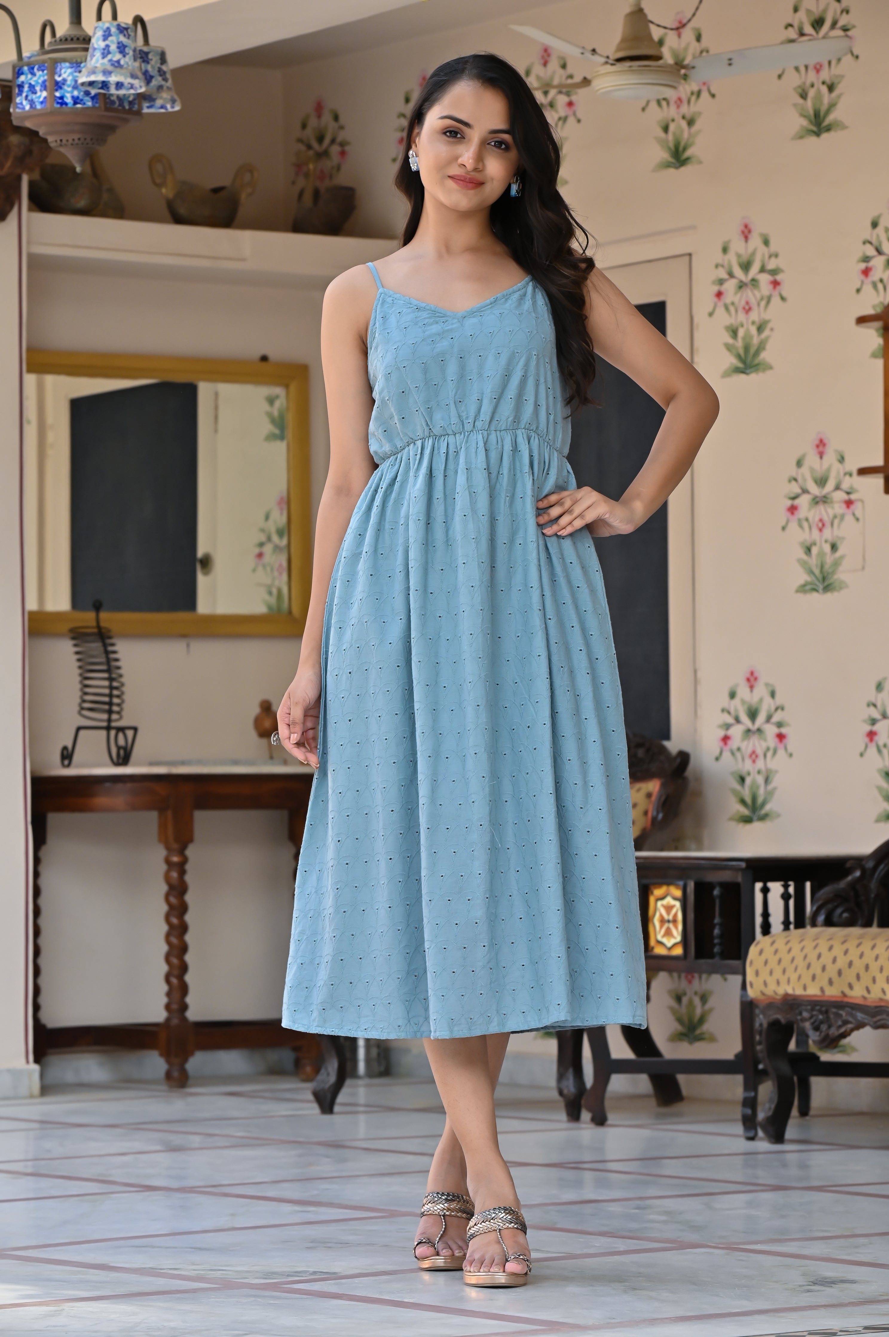 Women's Startling Blue Cotton Dress - Hatheli