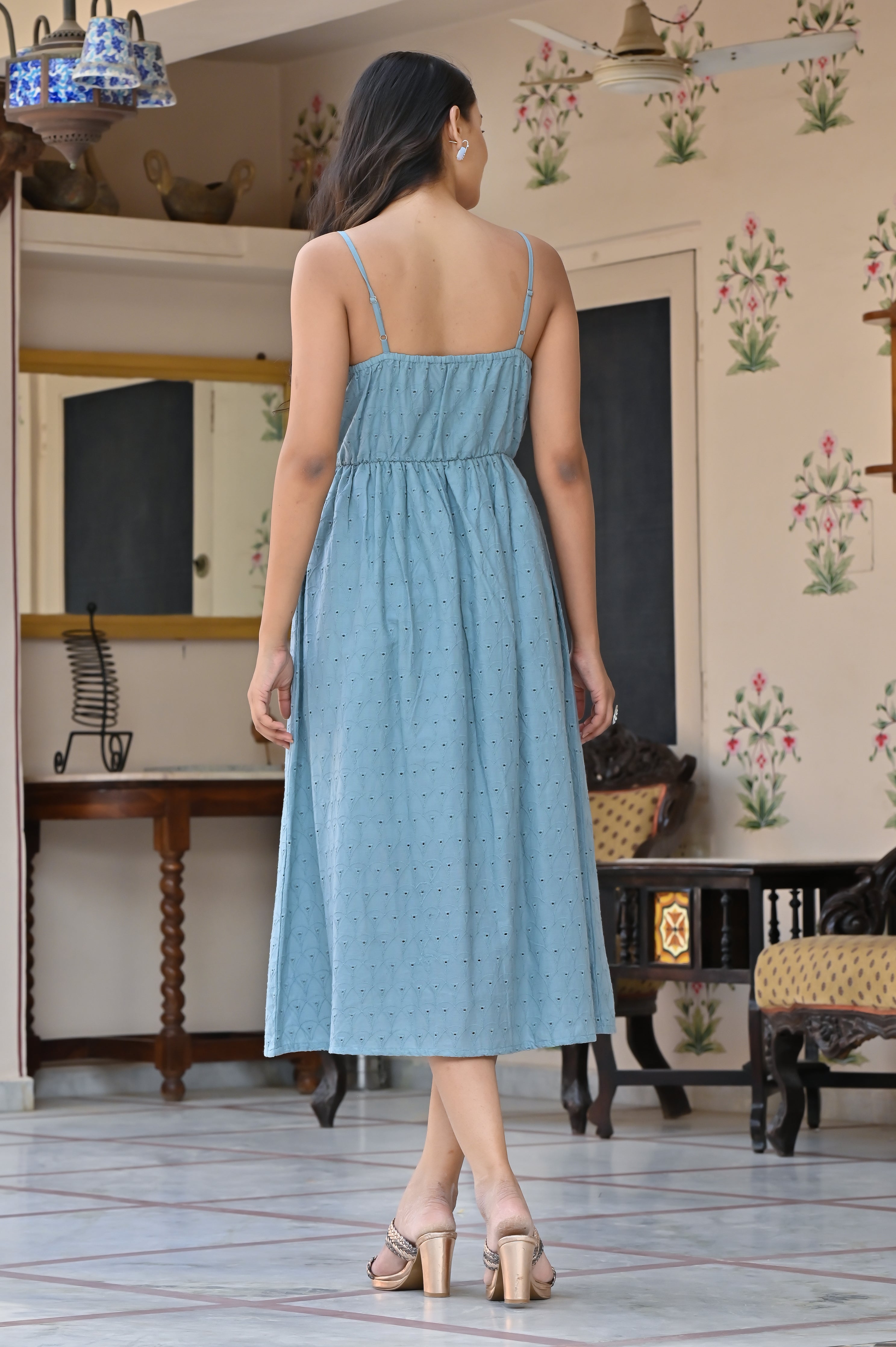 Women's Startling Blue Cotton Dress - Hatheli