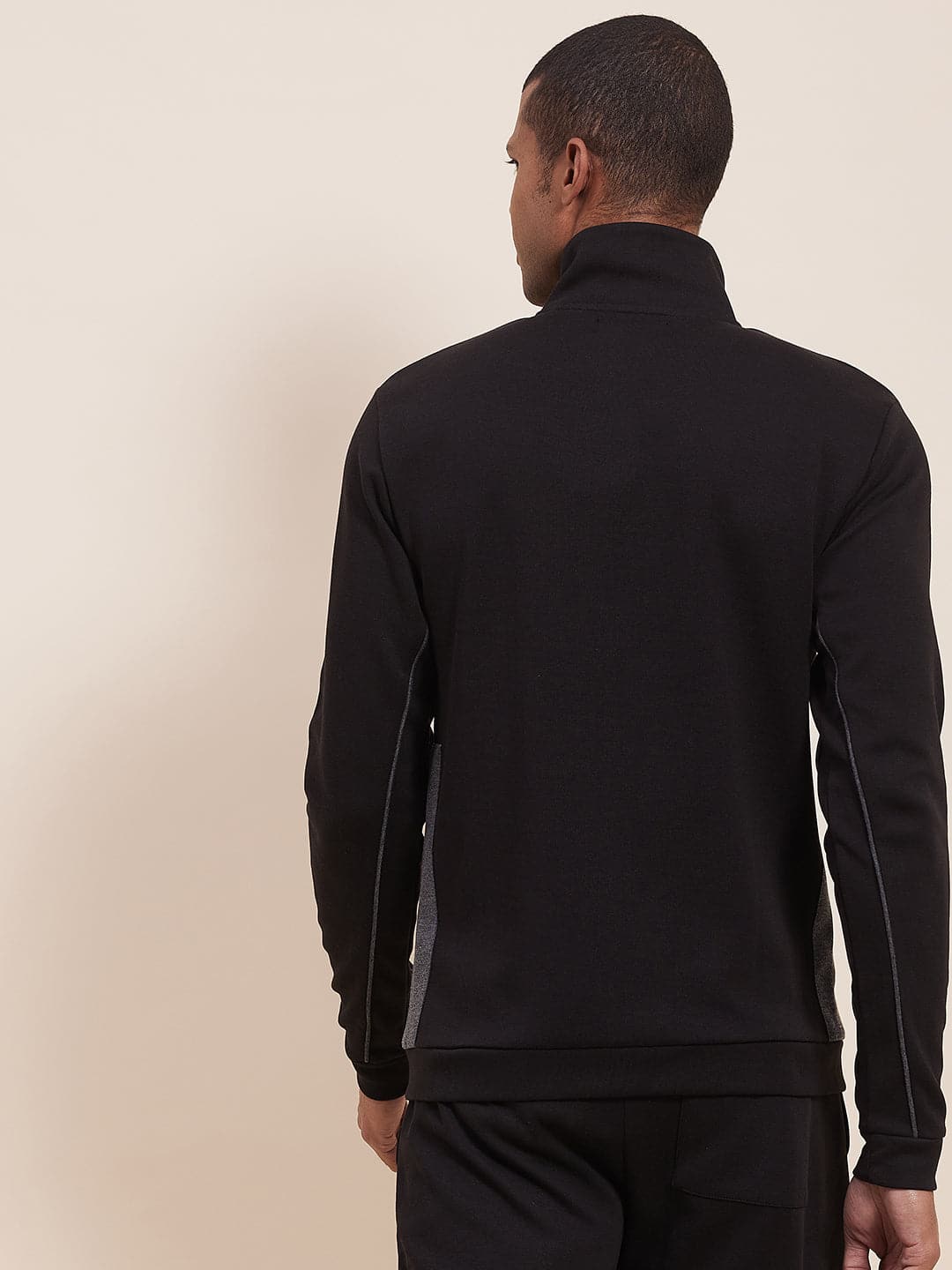 Men's Black High Neck Contrast Flap Jacket - LYUSH-MASCLN