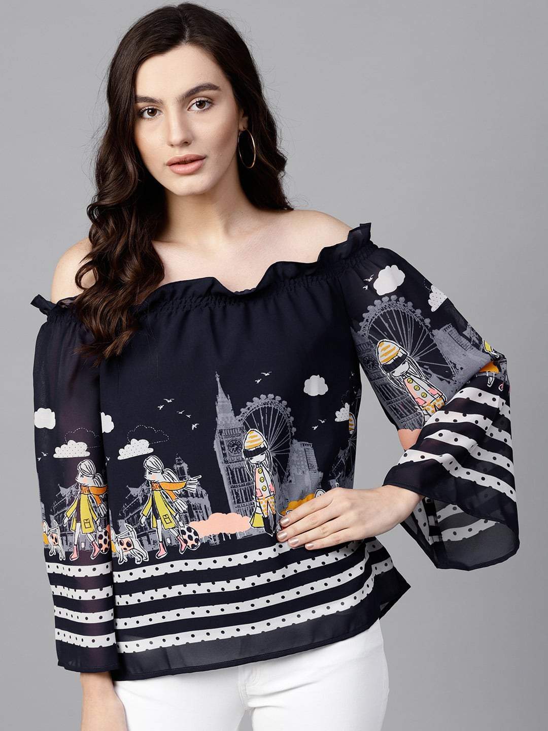 Women's Off-Shoulder Fusion Printed Top - Pannkh