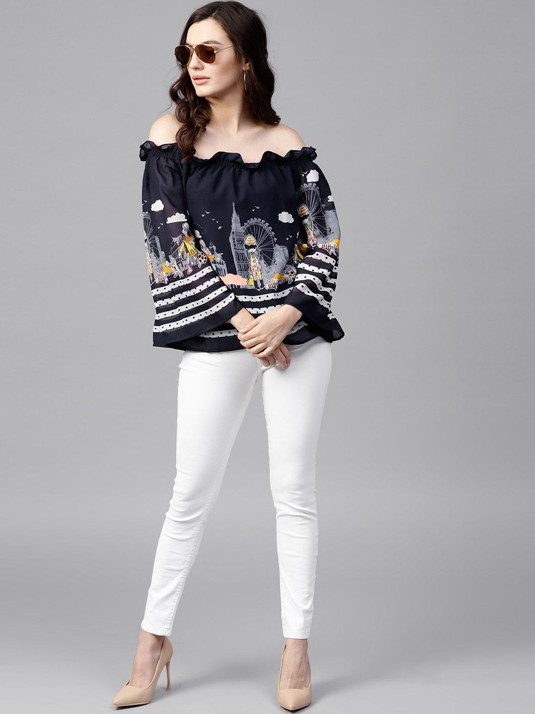 Women's Off-Shoulder Fusion Printed Top - Pannkh