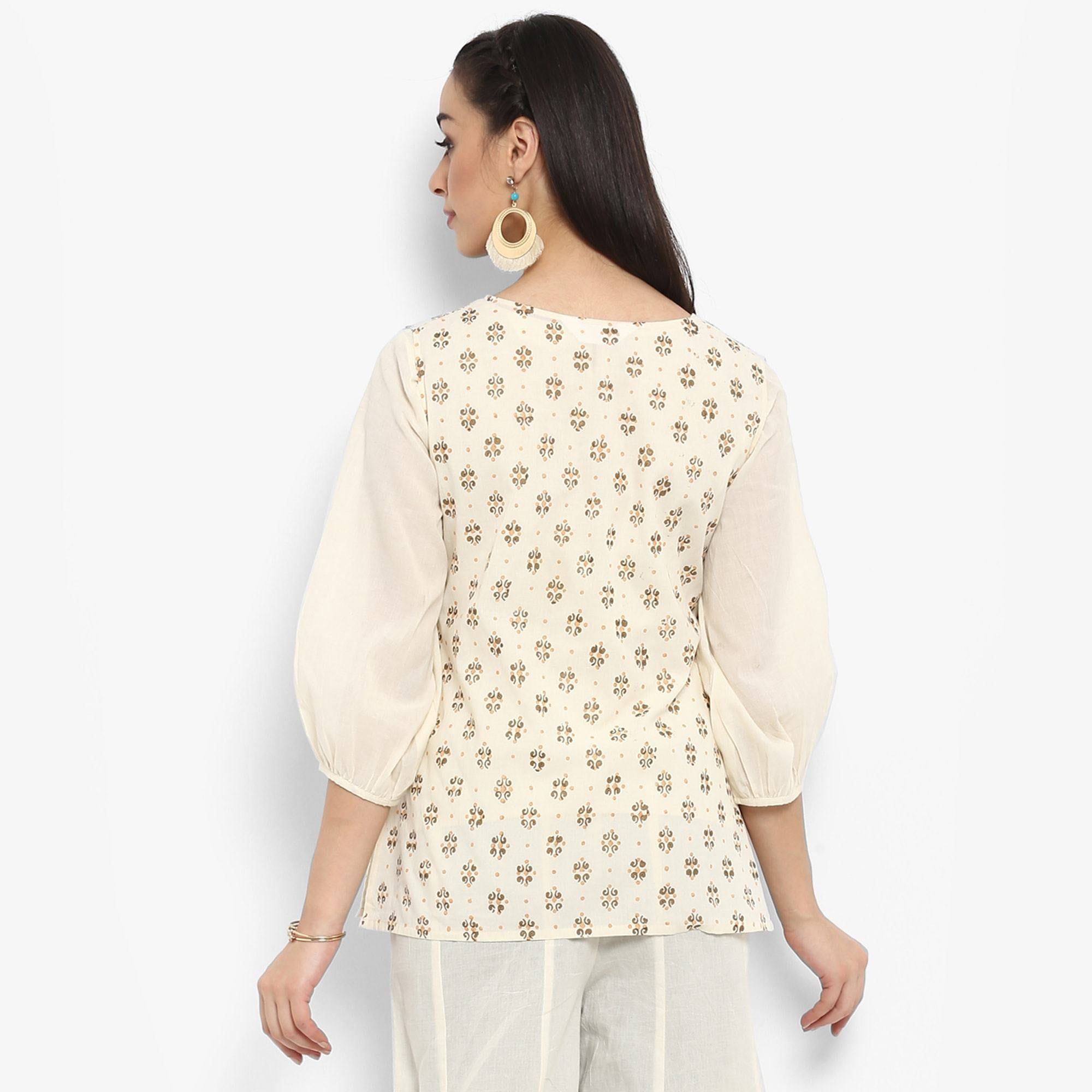 Women's Block Printed Top With Waistcoat - Pannkh