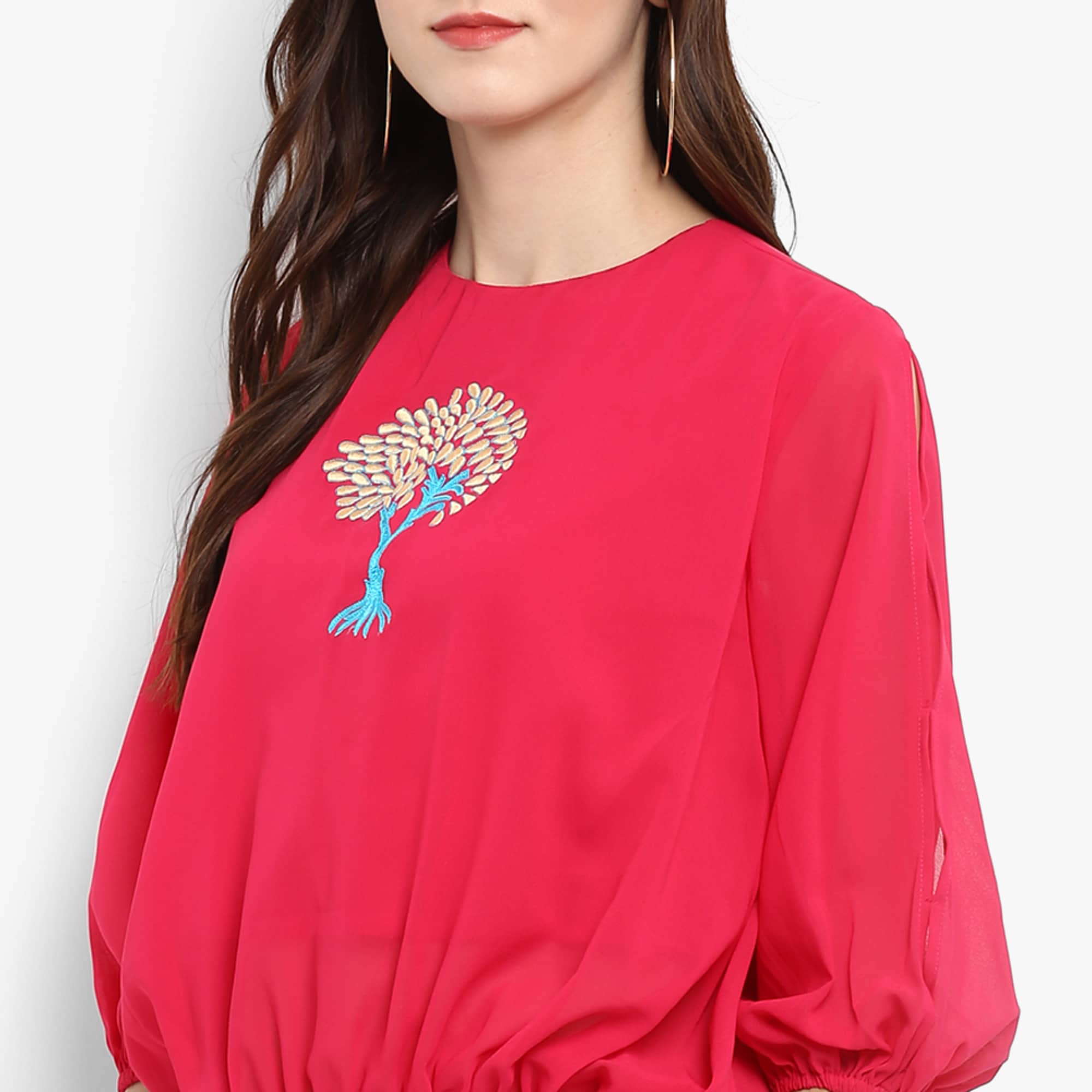 Women's Solid Embroidered Balloon Top - Pannkh