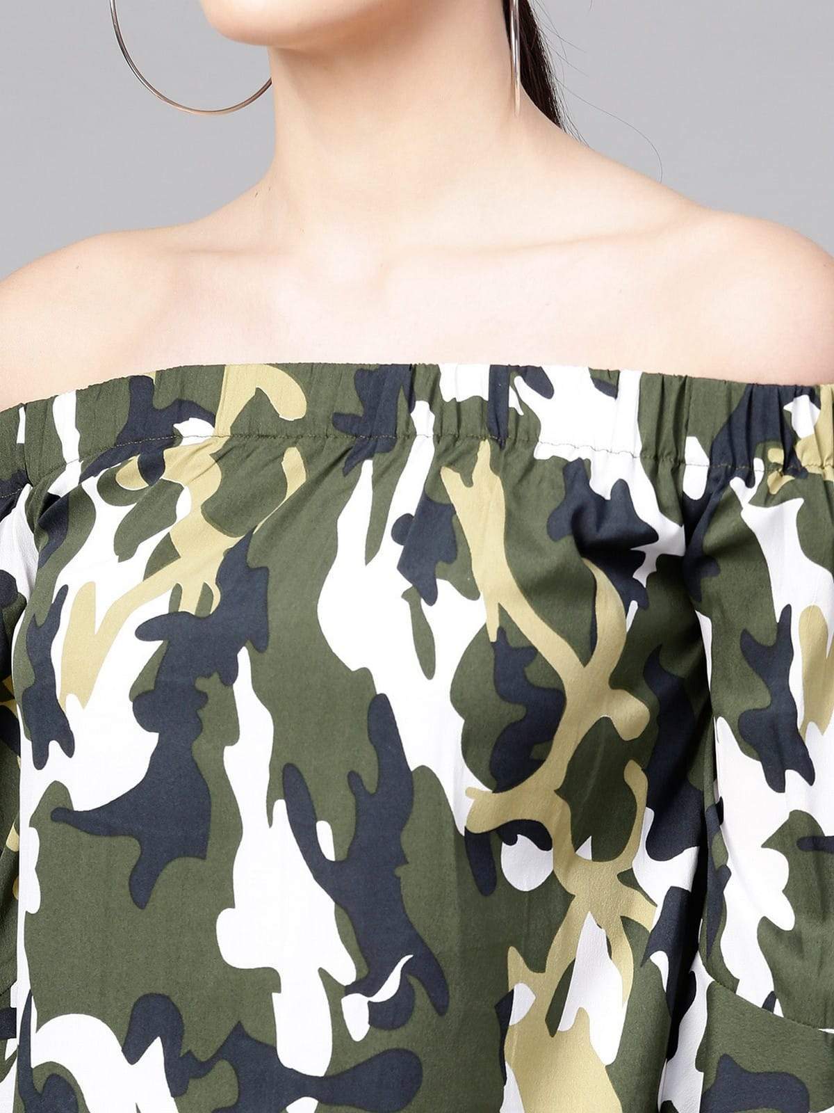 Women's Camaouflage Off-Shoulder Top - Pannkh