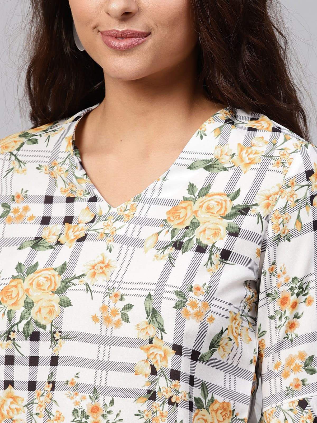 Women's Floral Stripes Printed Flare Sleeves Top - Pannkh