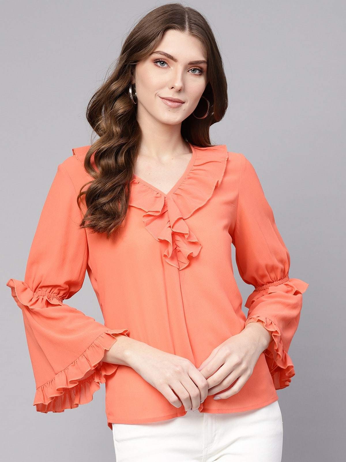 Women's Solid Linear Frill Top - Pannkh