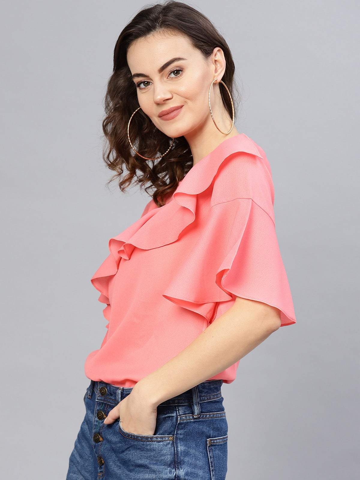Women's Solid Ruffle Top - Pannkh