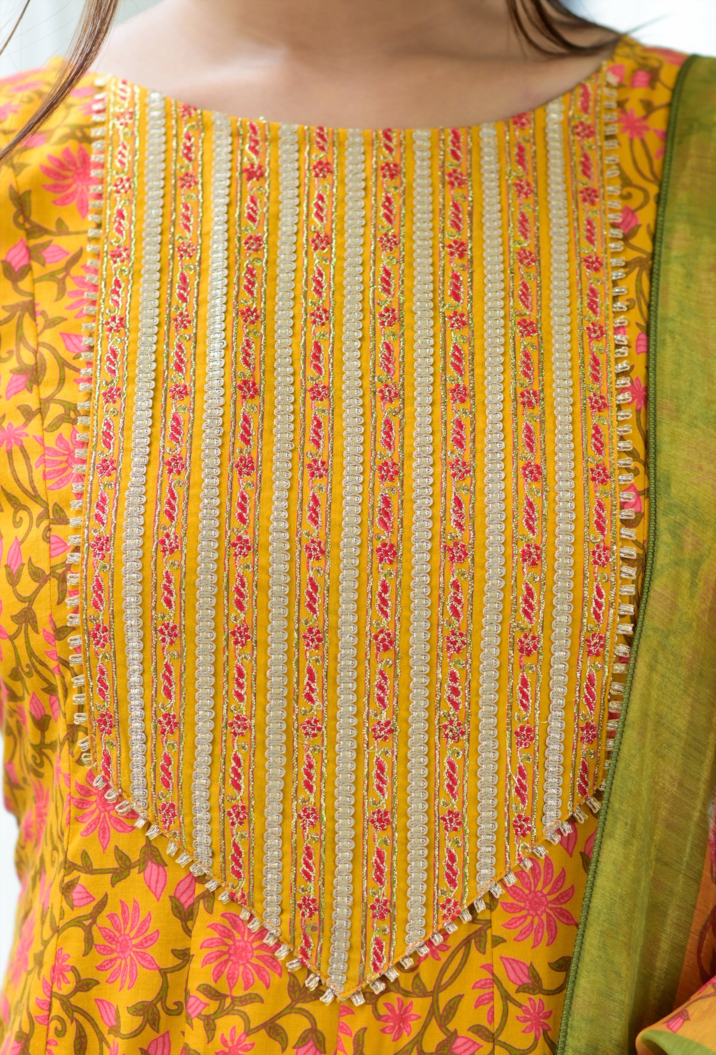 Women's Yellow Printed Dupatta Set - Yufta