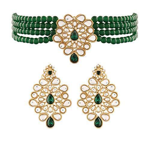 Amba Gold Plated Green Kundan Necklace Set – SOKORA JEWELS