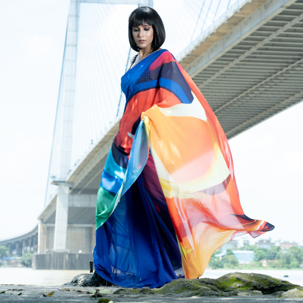 Women's Radiance Digital Printed Satin Georgette Saree