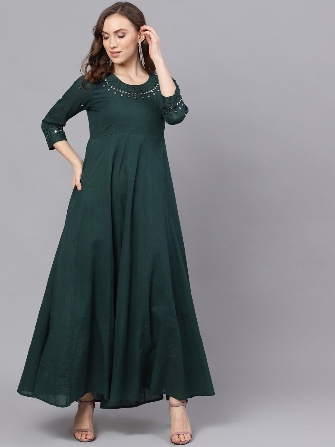 Women's  Green Solid Maxi Dress - AKS