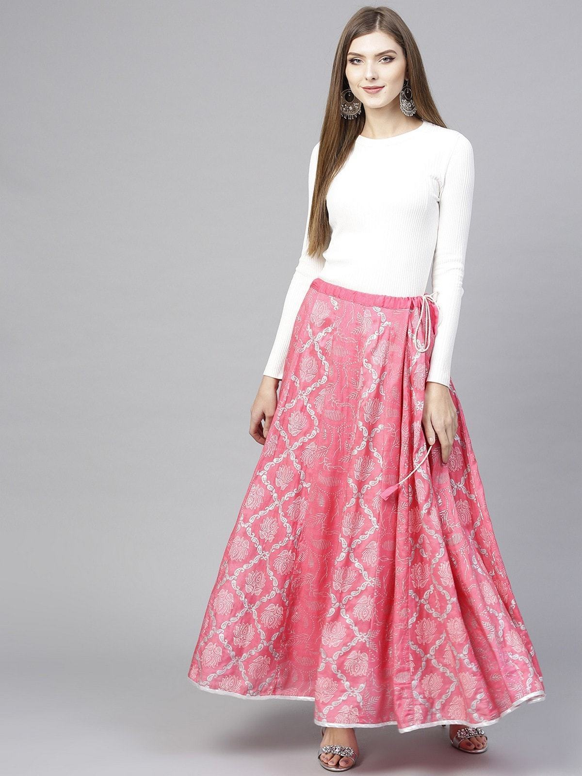 Women's Lotus Inspired Printed Kalidaar Skirt - Pannkh