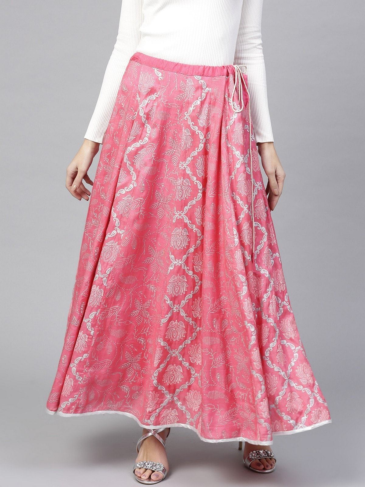 Women's Lotus Inspired Printed Kalidaar Skirt - Pannkh