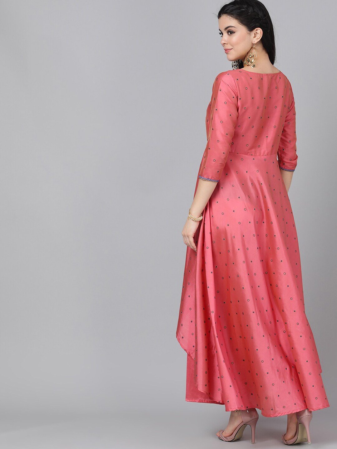 Women's  Pink Embroidered Layered Ethnic Maxi Dress - AKS