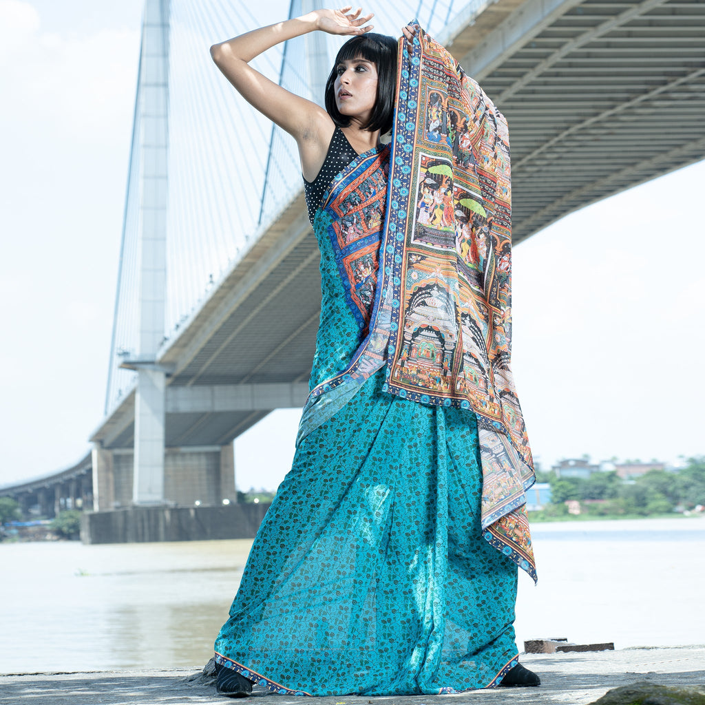 Women's Maya Digital Printed Satin Georgette Saree