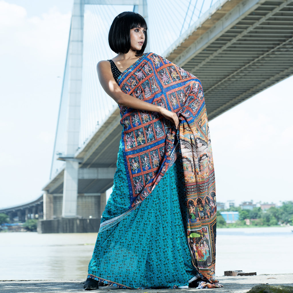 Women's Maya Digital Printed Satin Georgette Saree