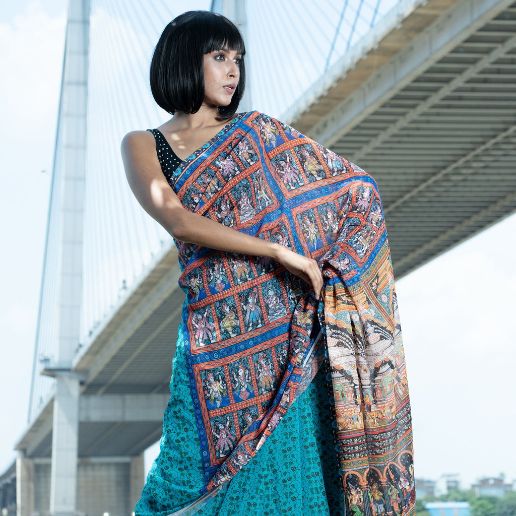 Women's Maya Digital Printed Satin Georgette Saree