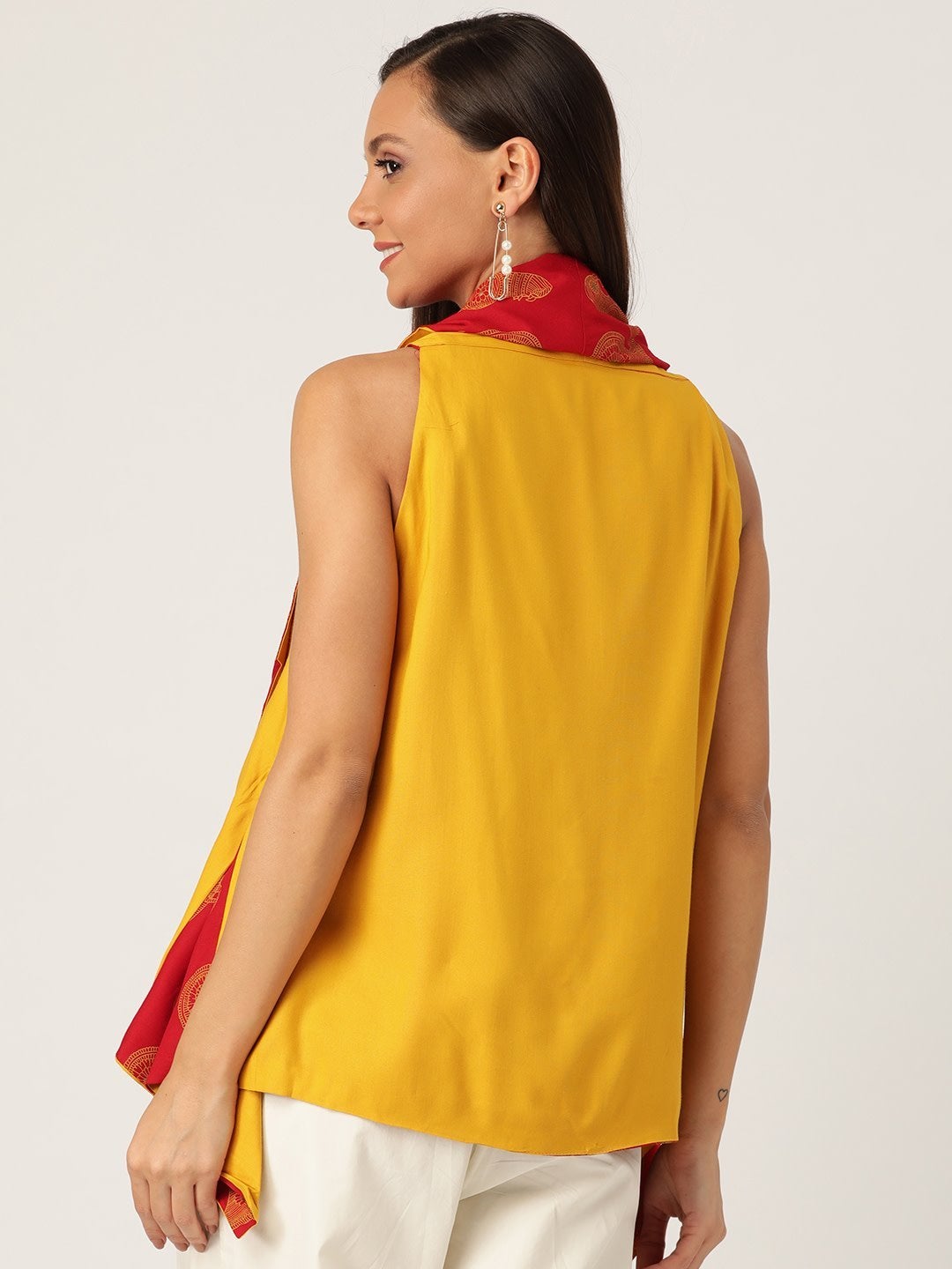 Women's Reversible Shrug  Bird Print In Red &Yellow - InWeave