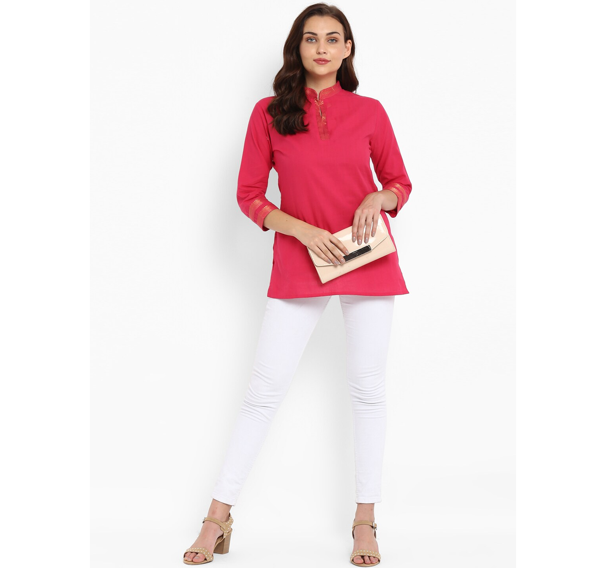 Women's  Pink Solid Mangalgiri Cotton Handloom  A-Line Top - Wahe-NOOR