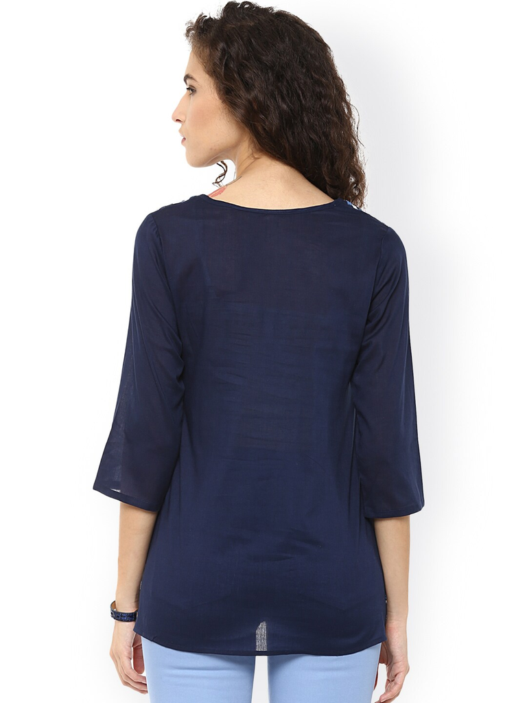 Women's  Navy Embroidered Top