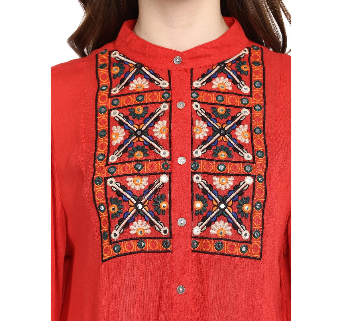 Women's  Red Embroidered Top1 - Wahe-NOOR