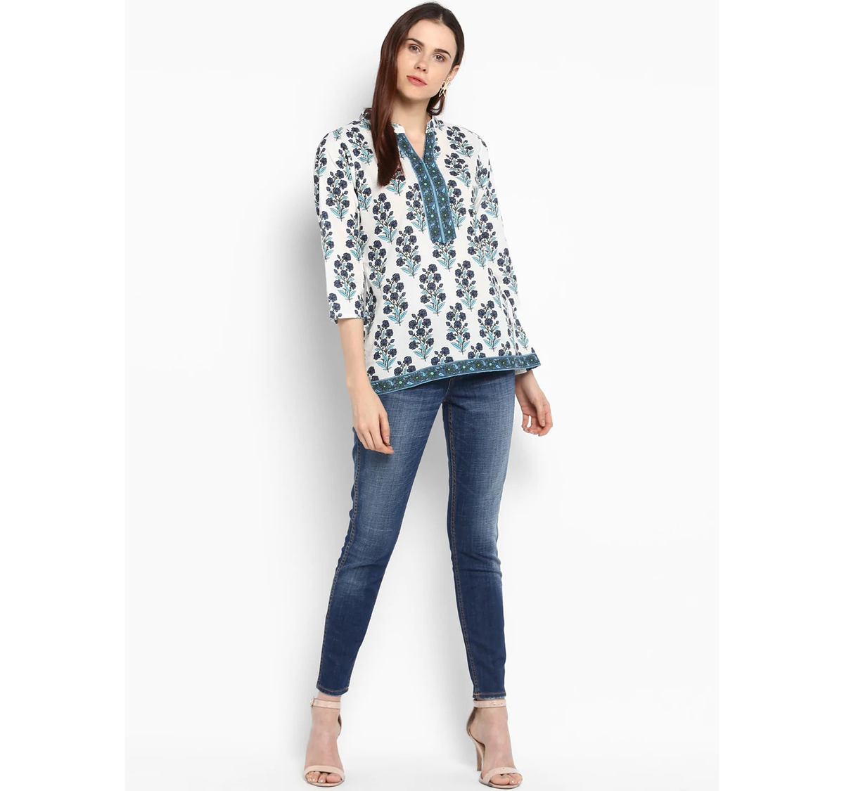 Women's  Off-White Printed A-Line Top1 - Wahe-NOOR
