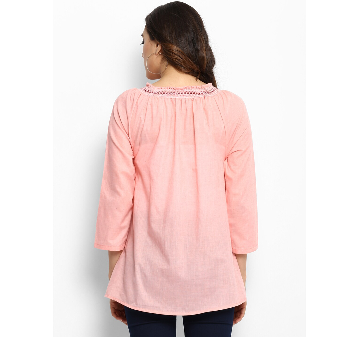 Women's  Peach-Coloured Embroidered A-Line Top - Wahe-NOOR