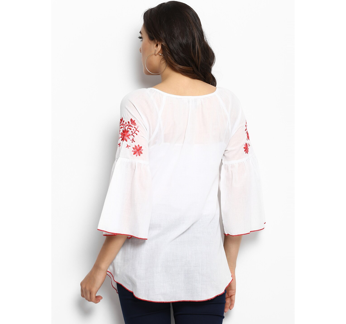 Women's  Off-White A-Line Top With Embroidery - Wahe-NOOR
