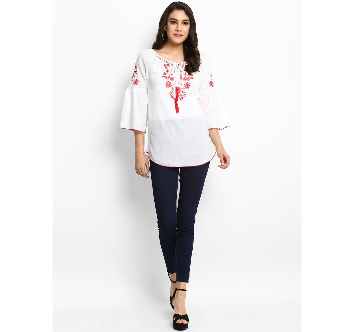 Women's  Off-White A-Line Top With Embroidery - Wahe-NOOR
