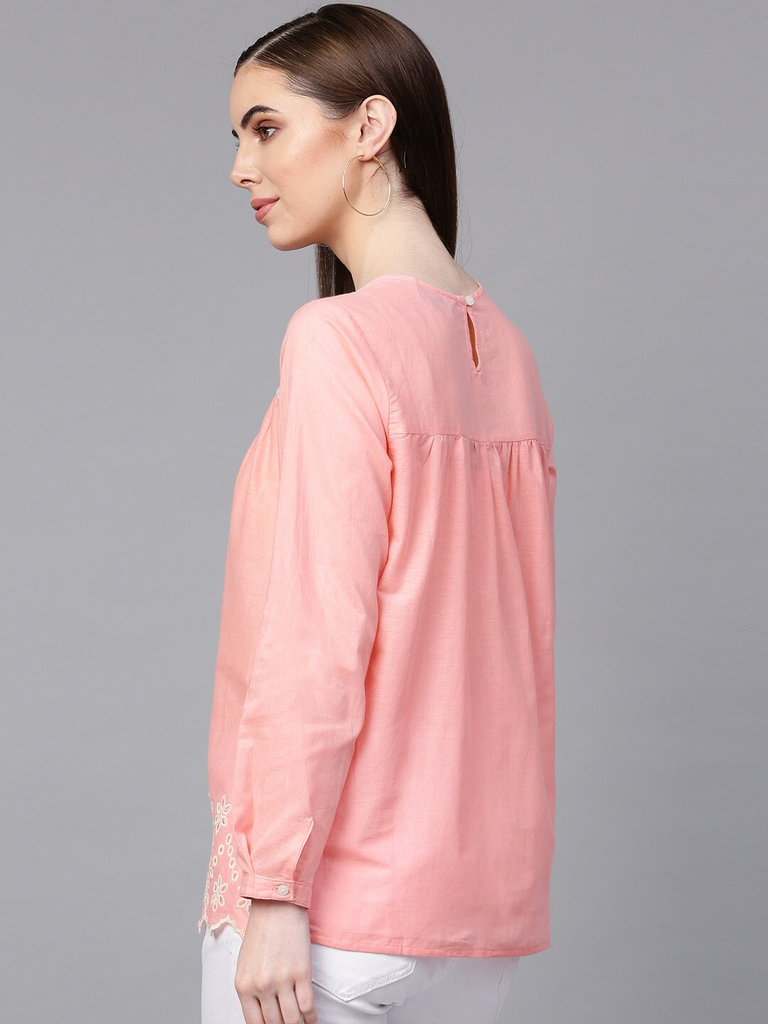 Women's  Pink Embroidered Detail Top