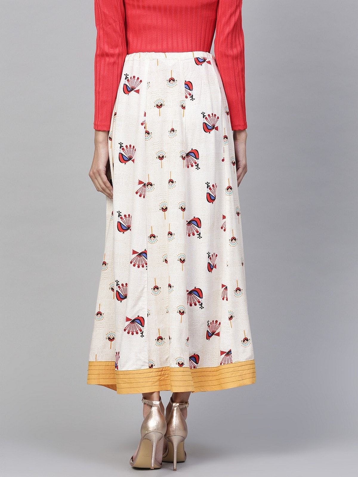 Women's Peacock Inspired Printed Kalidaar Skirt - Pannkh