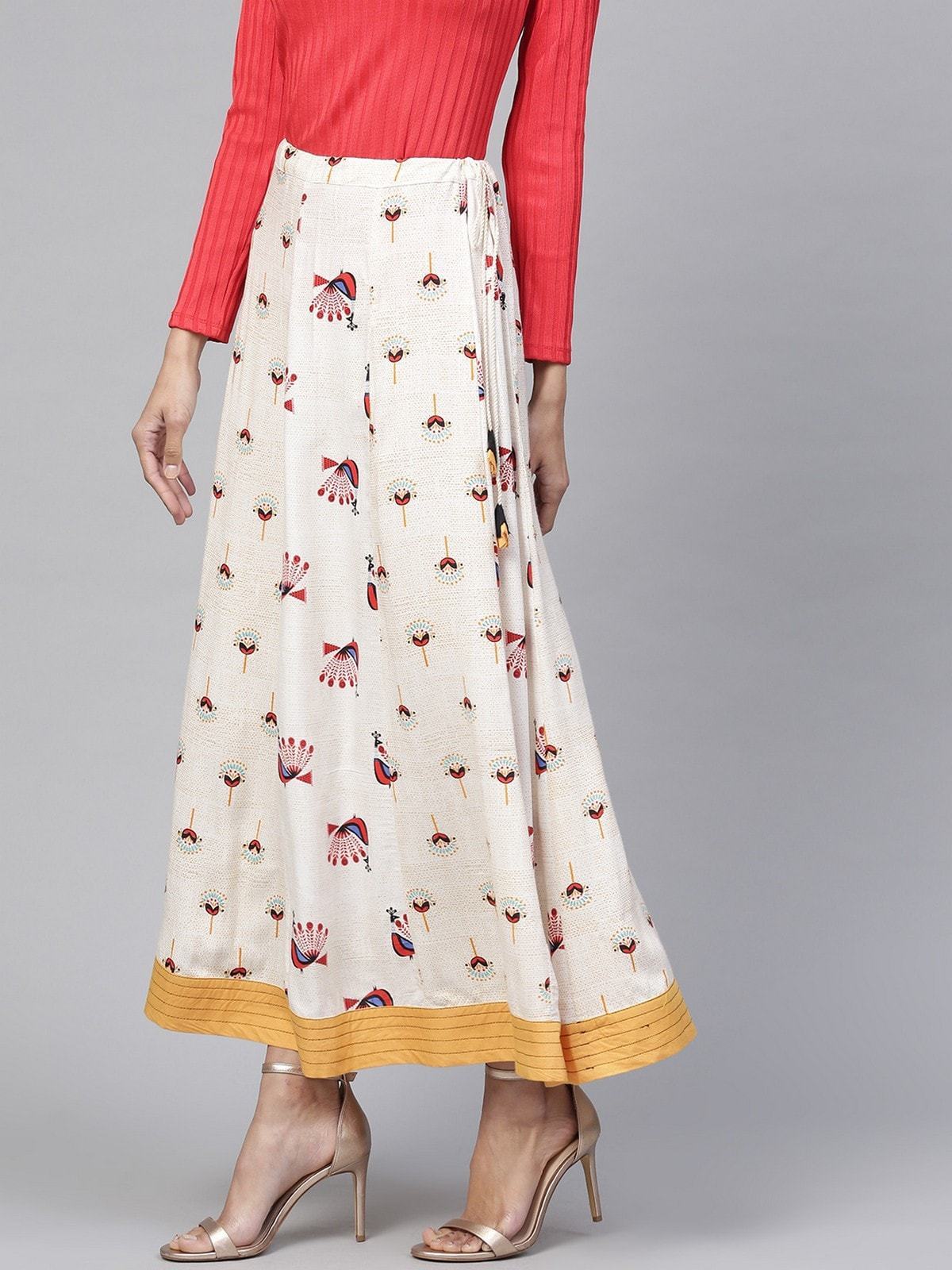Women's Peacock Inspired Printed Kalidaar Skirt - Pannkh