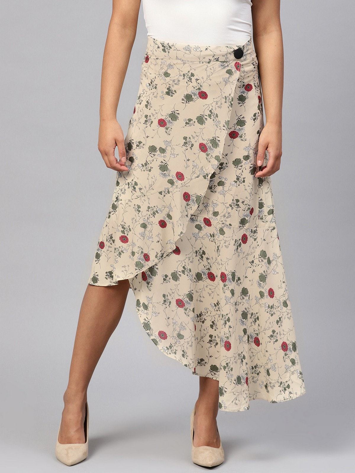 Women's Floral Asymmetric Skirt - Pannkh