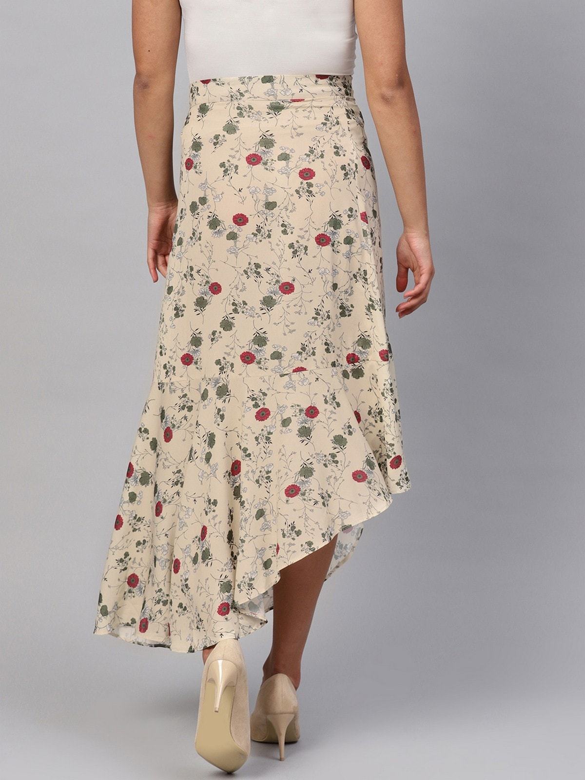Women's Floral Asymmetric Skirt - Pannkh