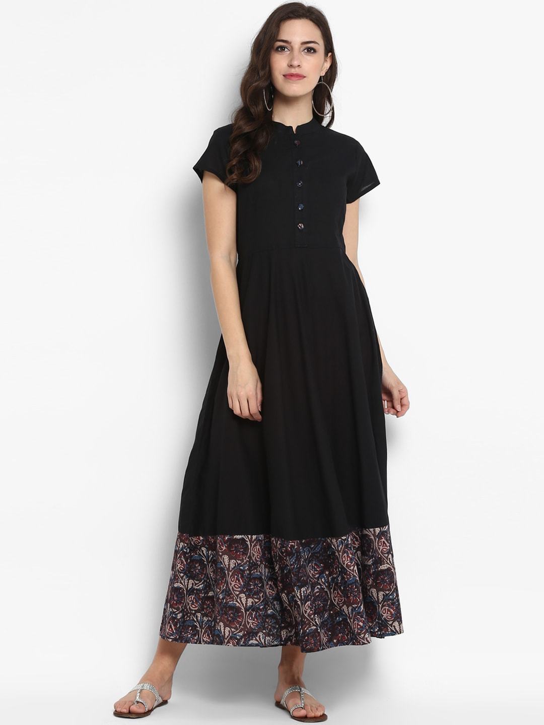 Women's Black Printed Fit and Flare Dress - Meeranshi