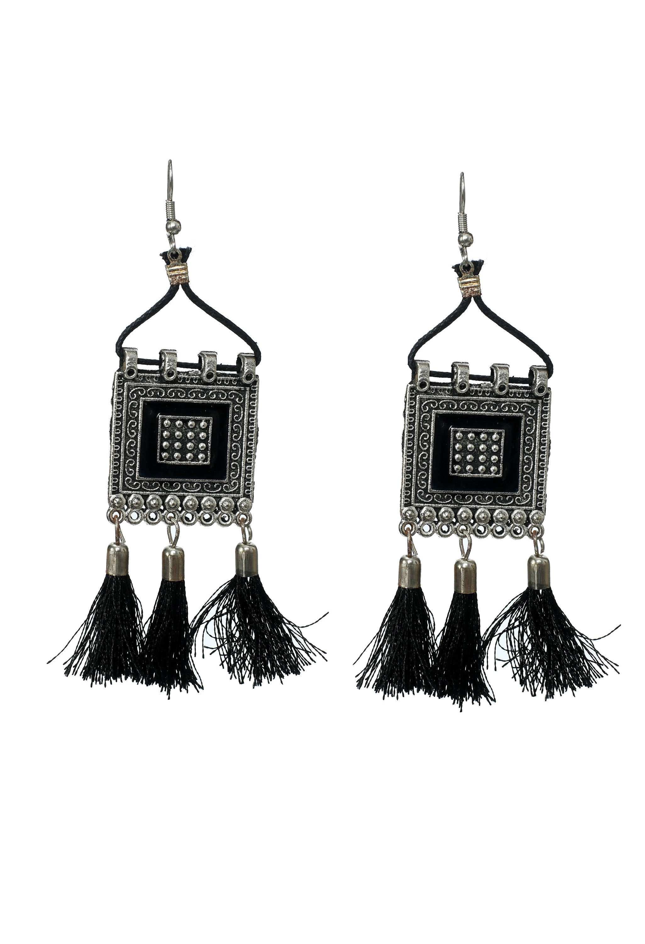 Kamal Johar Choker Necklace Set silver color base with Black yarn design Jkms_136