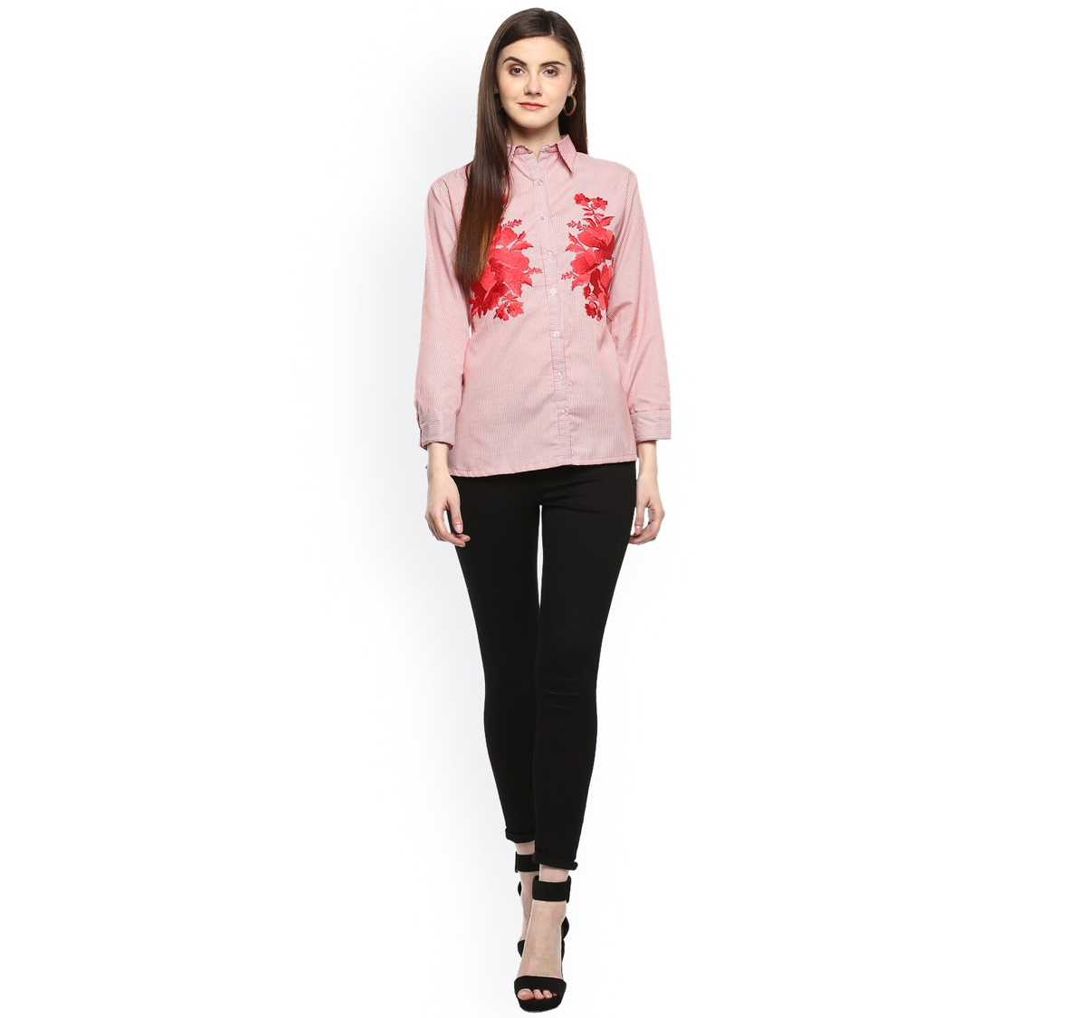 Women's  Red Striped Shirt Style Top5 - Wahe-NOOR