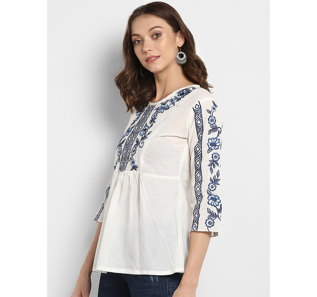 Women's Off White Embellished A-Line Top2 - Wahe-NOOR