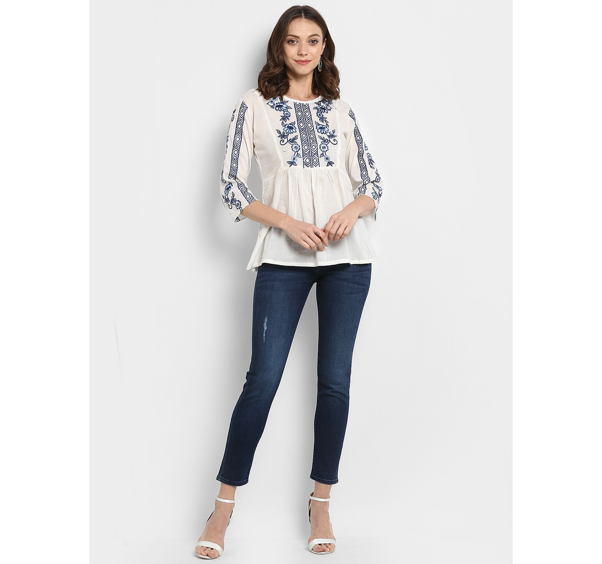 Women's Off White Embellished A-Line Top2 - Wahe-NOOR