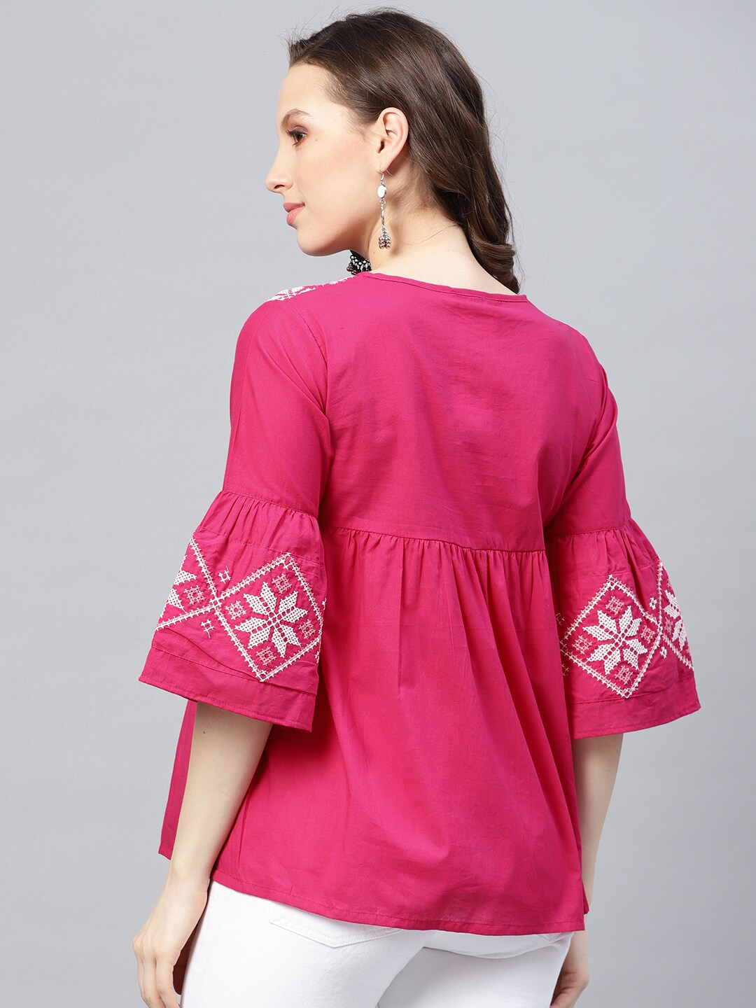Women's  Pink Embroidered Empire Top - Wahe-NOOR