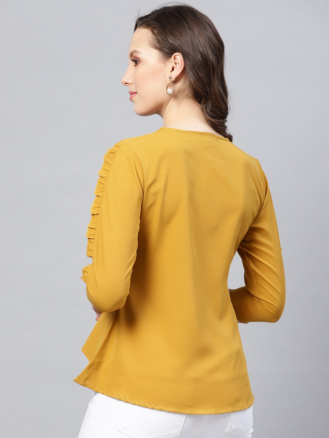 Women's  Mustard Yellow Solid High-Low Top - Wahe-NOOR