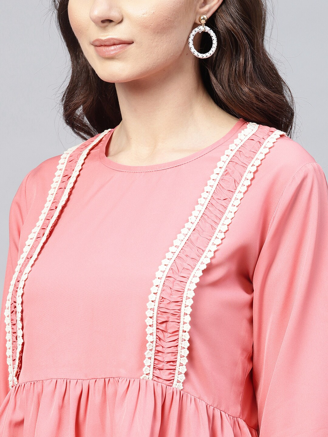 Women's  Pink Solid A-Line Top - Wahe-NOOR